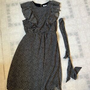 H & M mama maternity brown ditsy floral ruffle sleeve Dress with belt